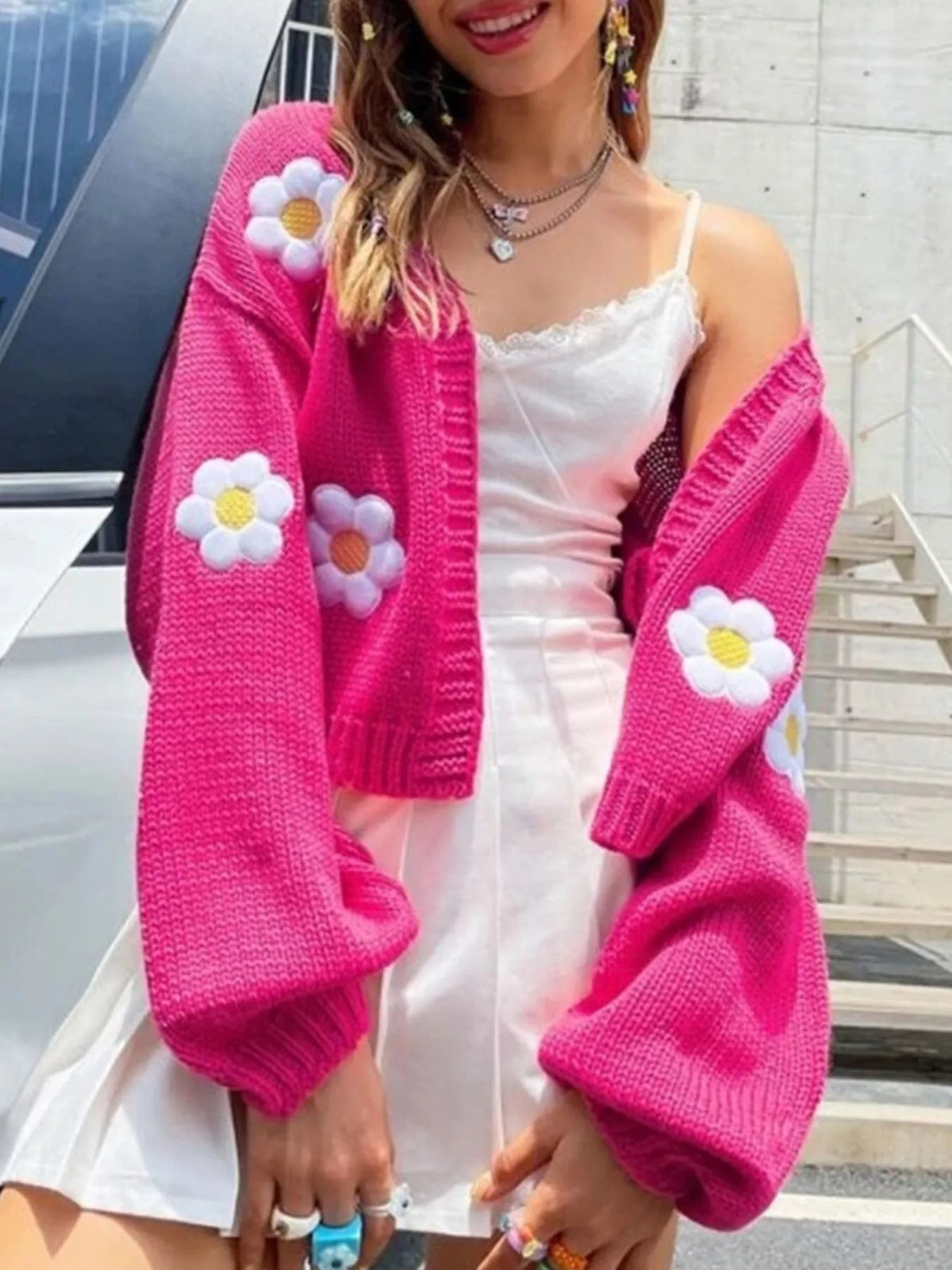 Blommig cardigan med öppen modell – bild 9