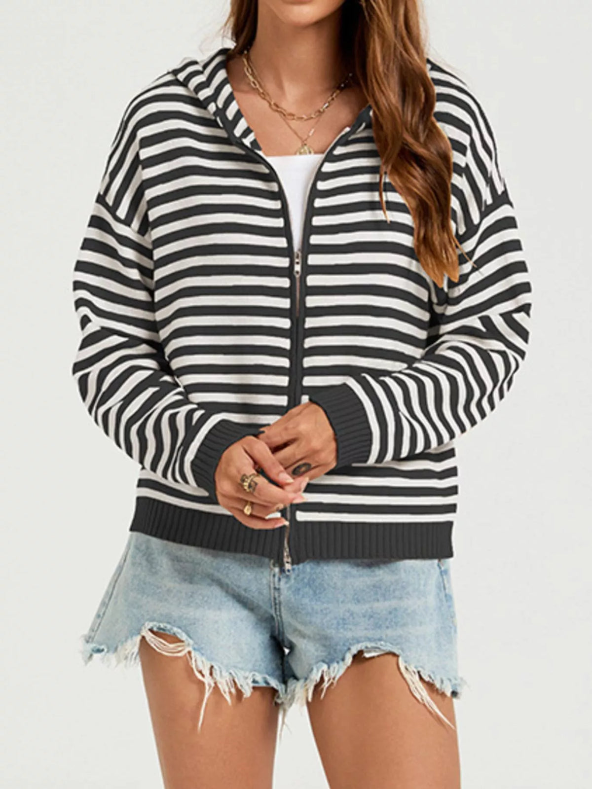 Randig cardigan med huva – bild 7