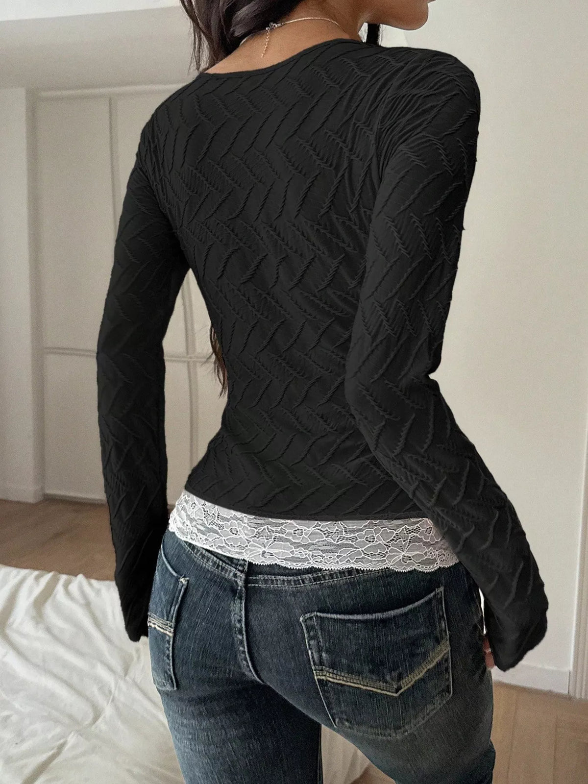 Strukturerad t-shirt med fyrkantig halsringning – bild 8