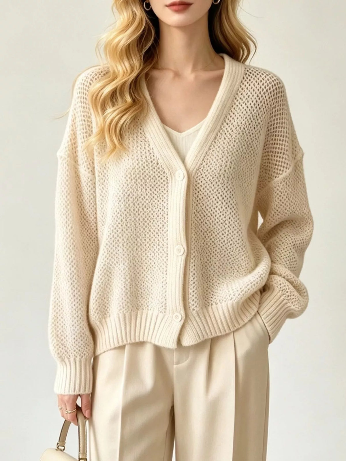Hålstickad cardigan – bild 5
