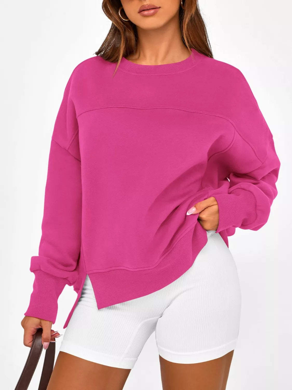 Ledigt sittande sweatshirt med slits – bild 15