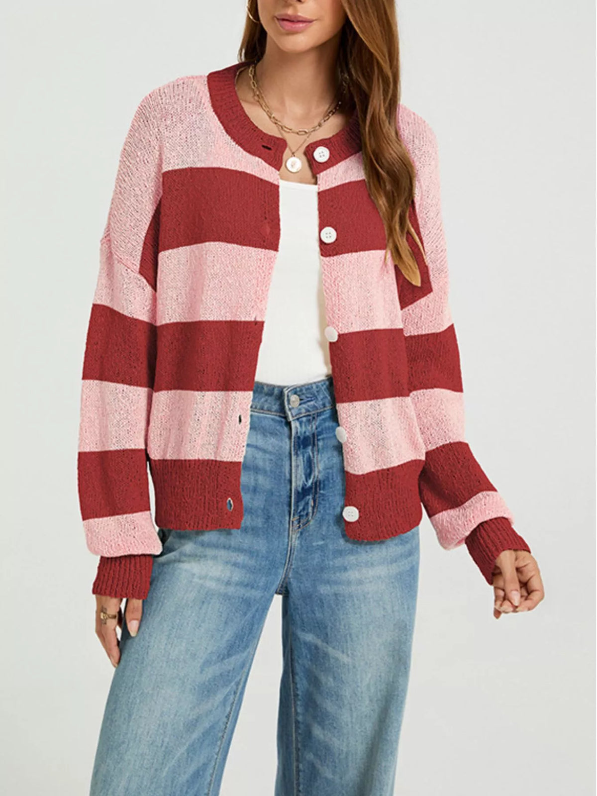 Randig ribbad cardigan med knappstängning i polyester – bild 6