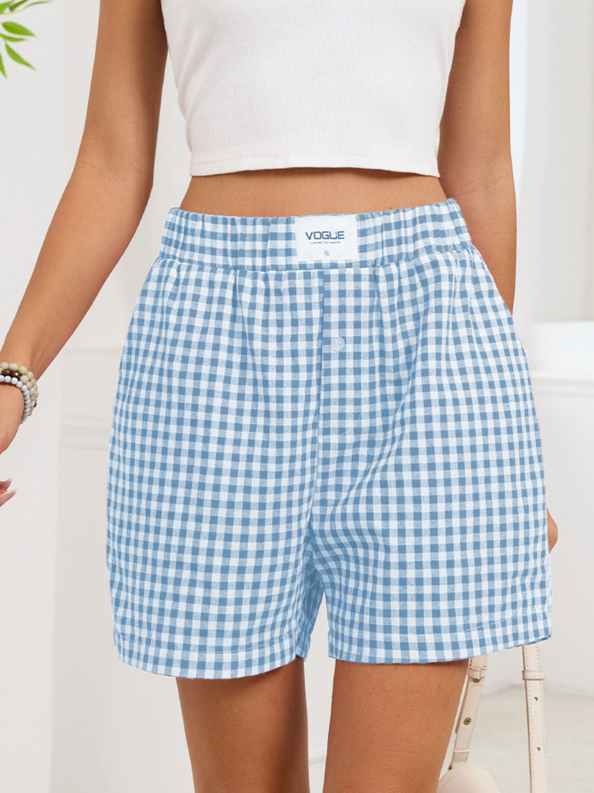 Rutiga shorts med resårmidja – bild 17