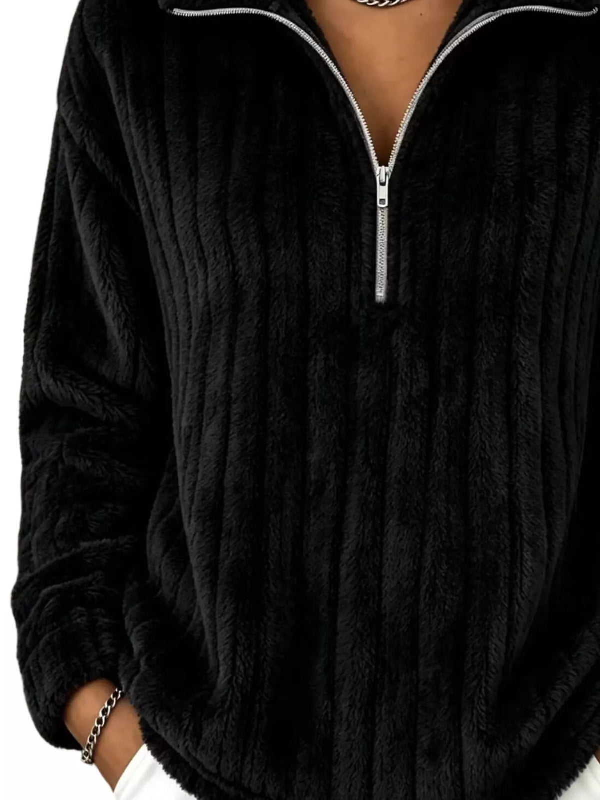 Sweatshirt med sänkt axel och kort dragkedja – bild 15