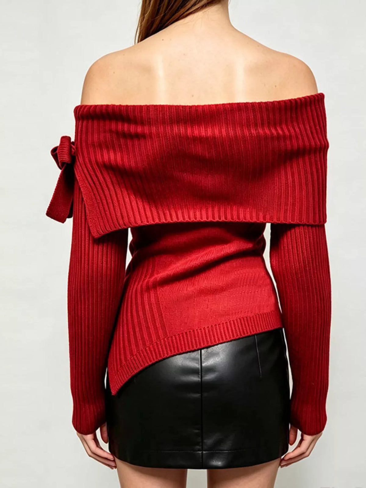 Ribbad offshoulder topp med rosett – bild 9