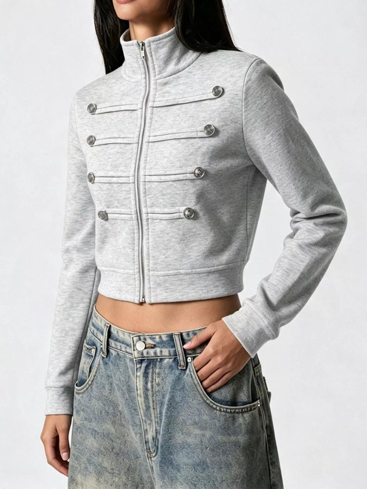 Kort jacka i sweatshirtkvalitet med dragkedja – bild 4