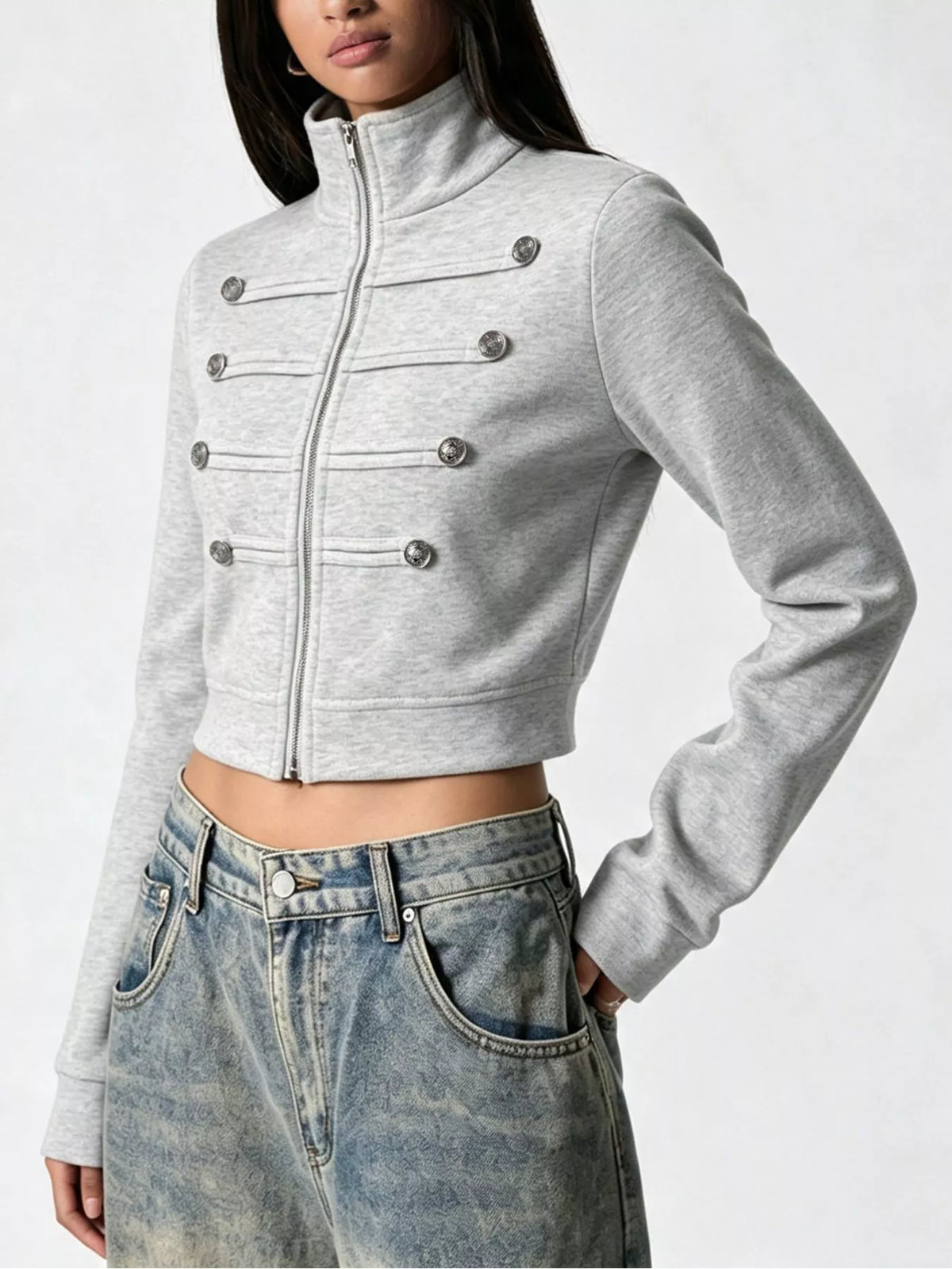 Kort jacka i sweatshirtkvalitet med dragkedja – bild 2