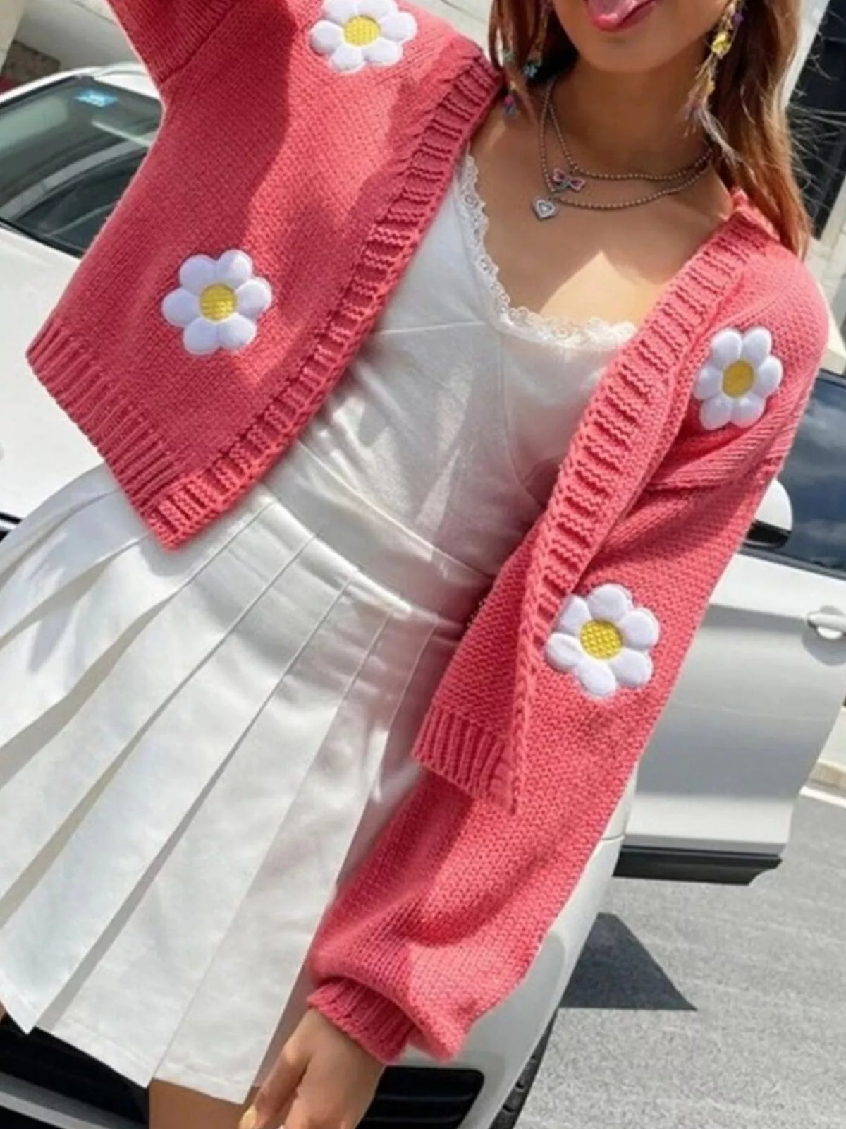Blommig cardigan med öppen modell – bild 2
