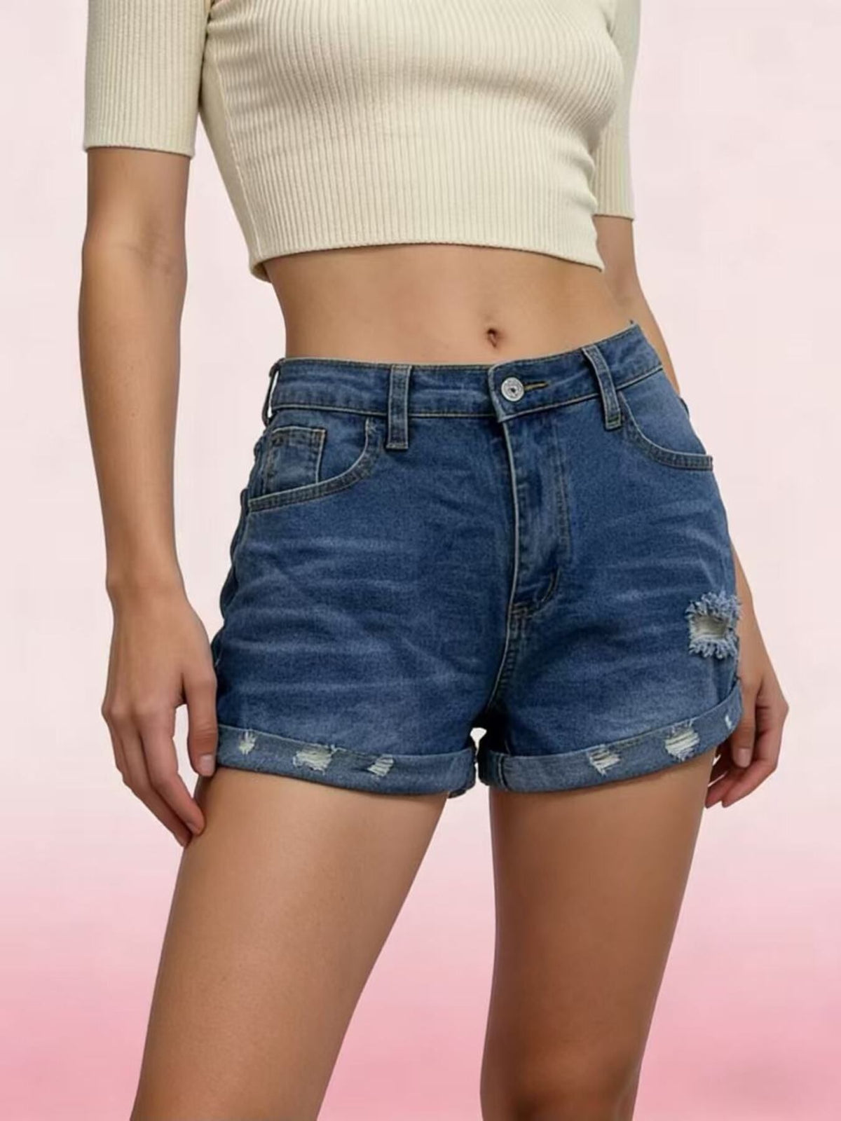Uppvikta shorts i denim – bild 11
