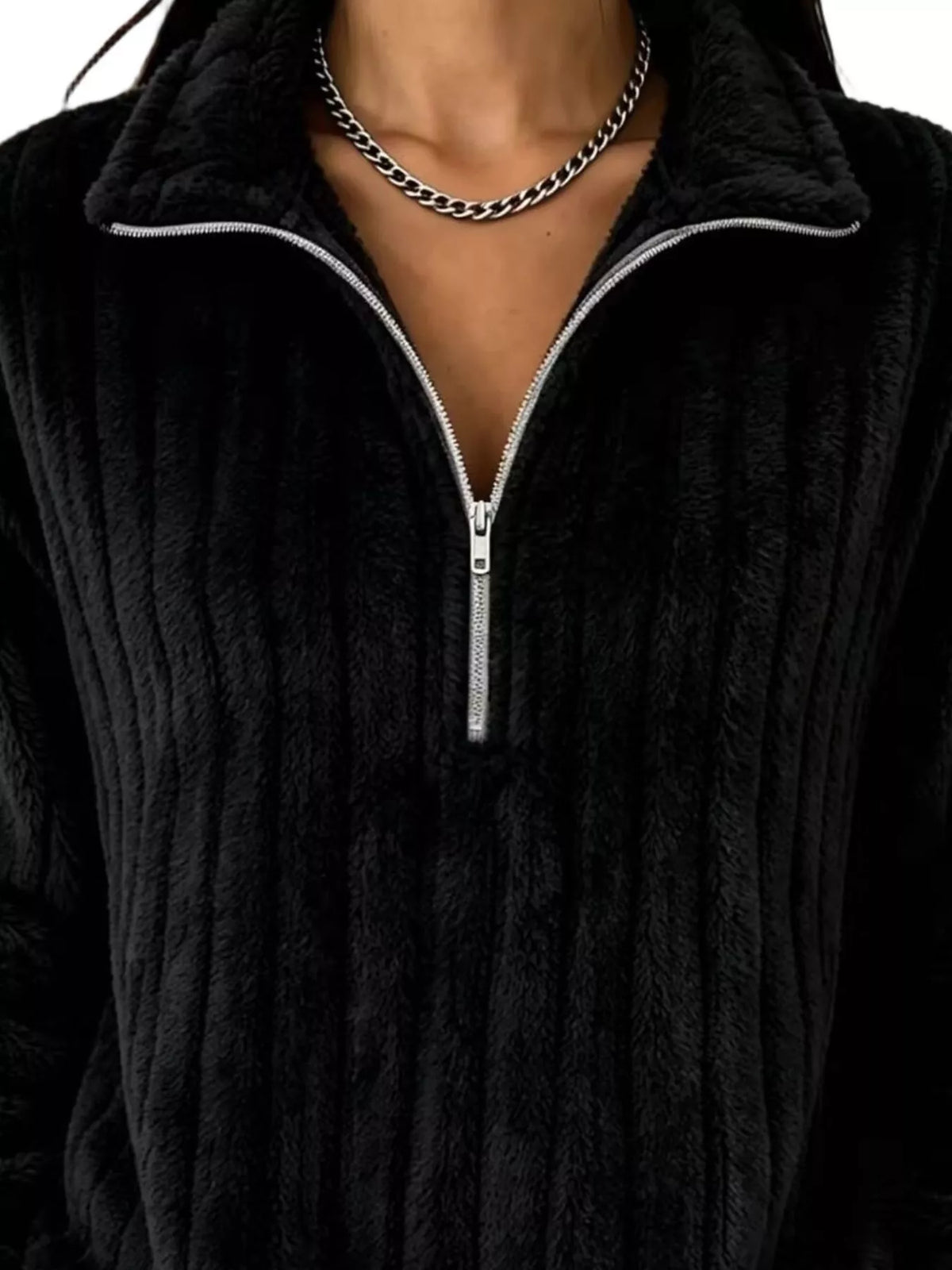Sweatshirt med sänkt axel och kort dragkedja – bild 14