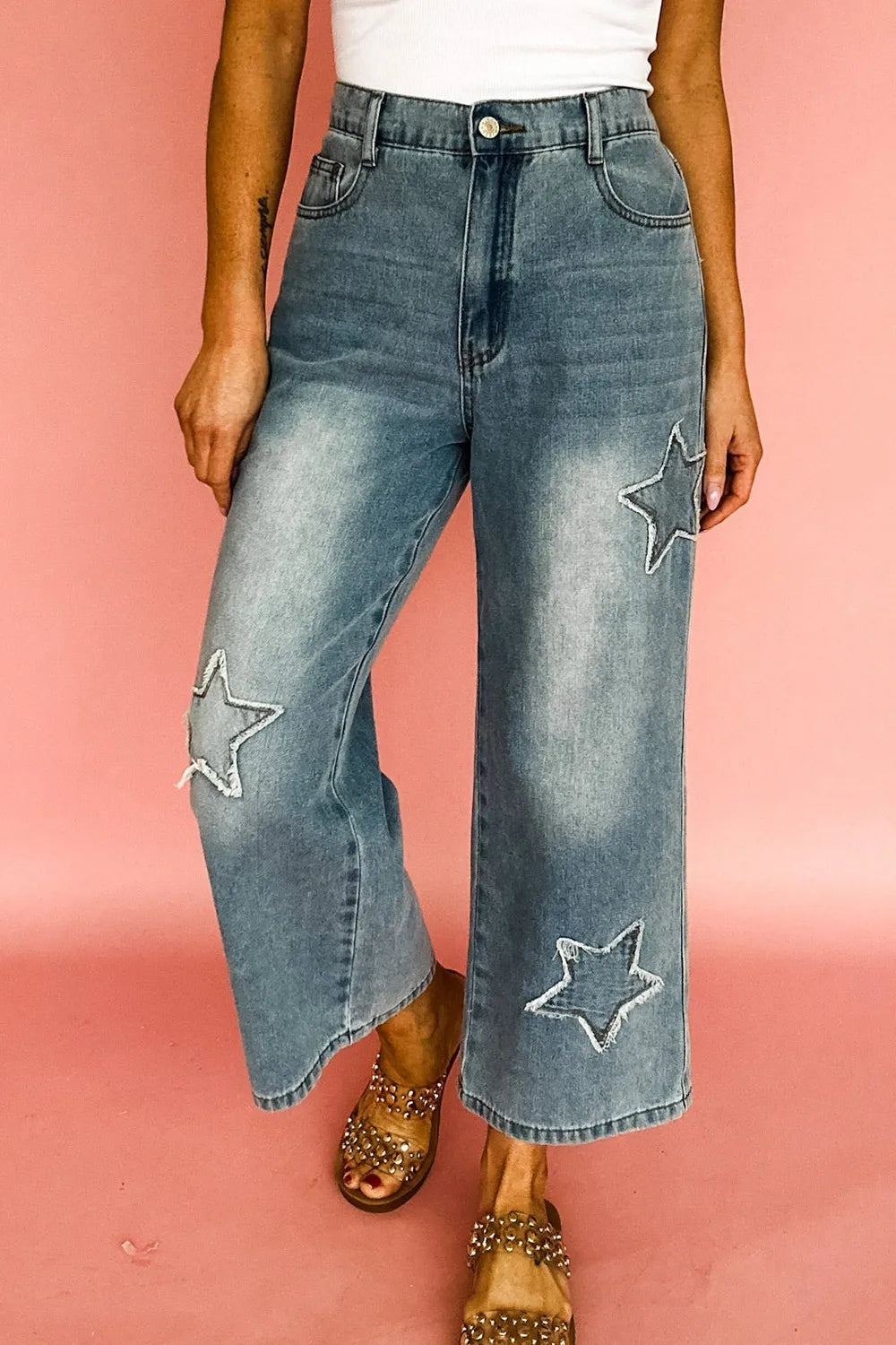 Jeans med stjärnmotiv och hög midja – bild 2