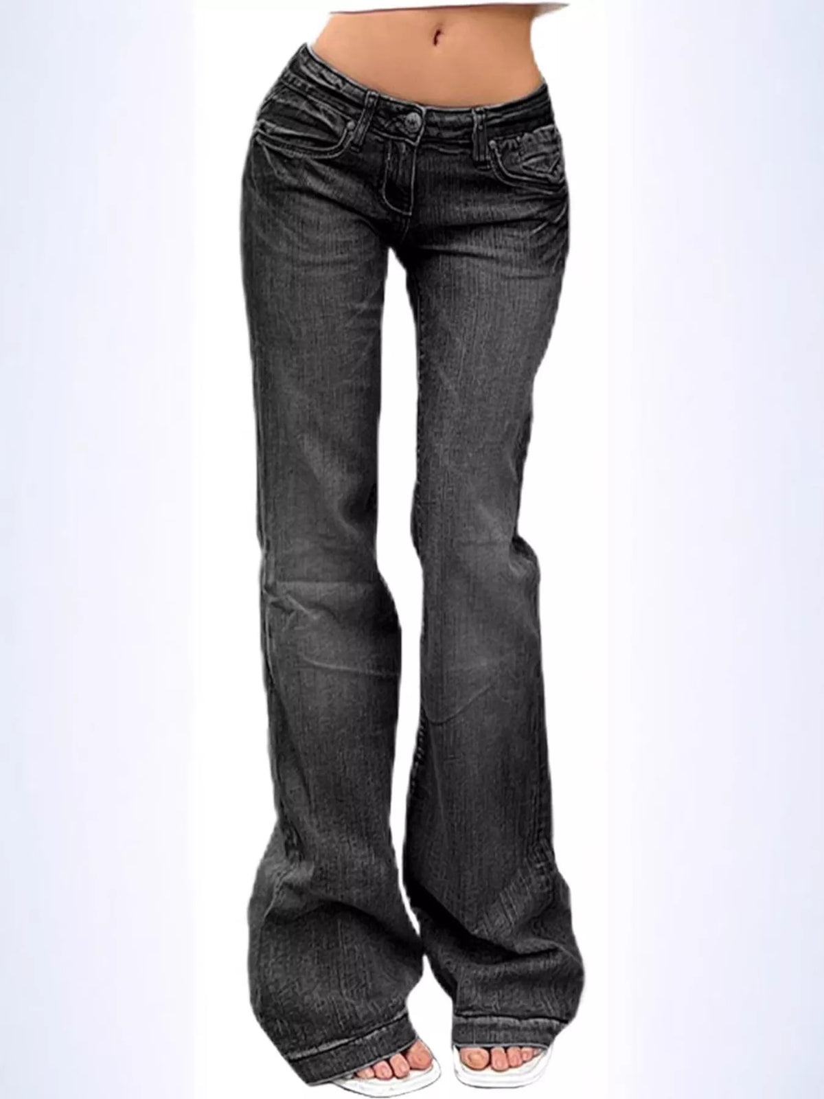 Utsvängda jeans med låg midja och fickor – bild 4