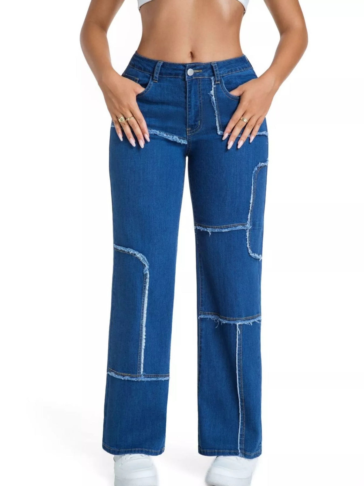 Raka jeans med fransad kant – bild 11