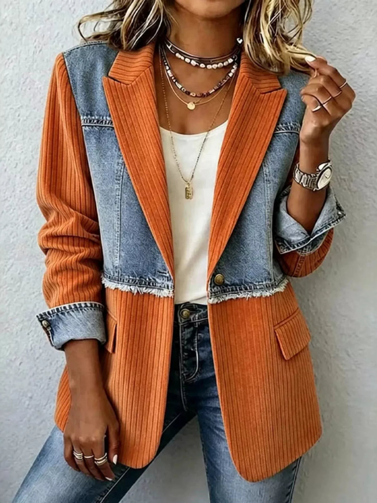 Ribbad blazer i patchwork – bild 7