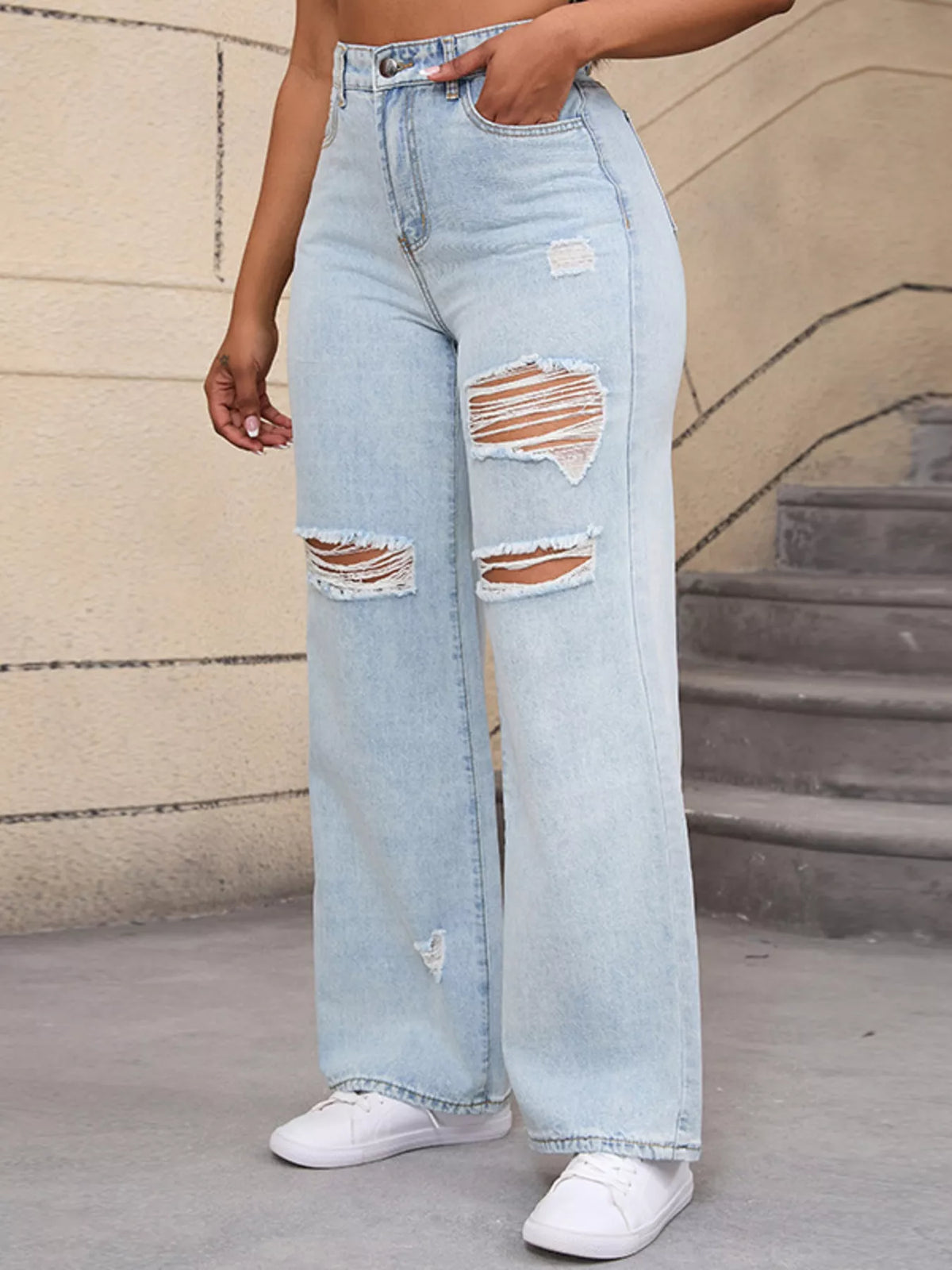 Vida jeans med slitningar och fickor – bild 5