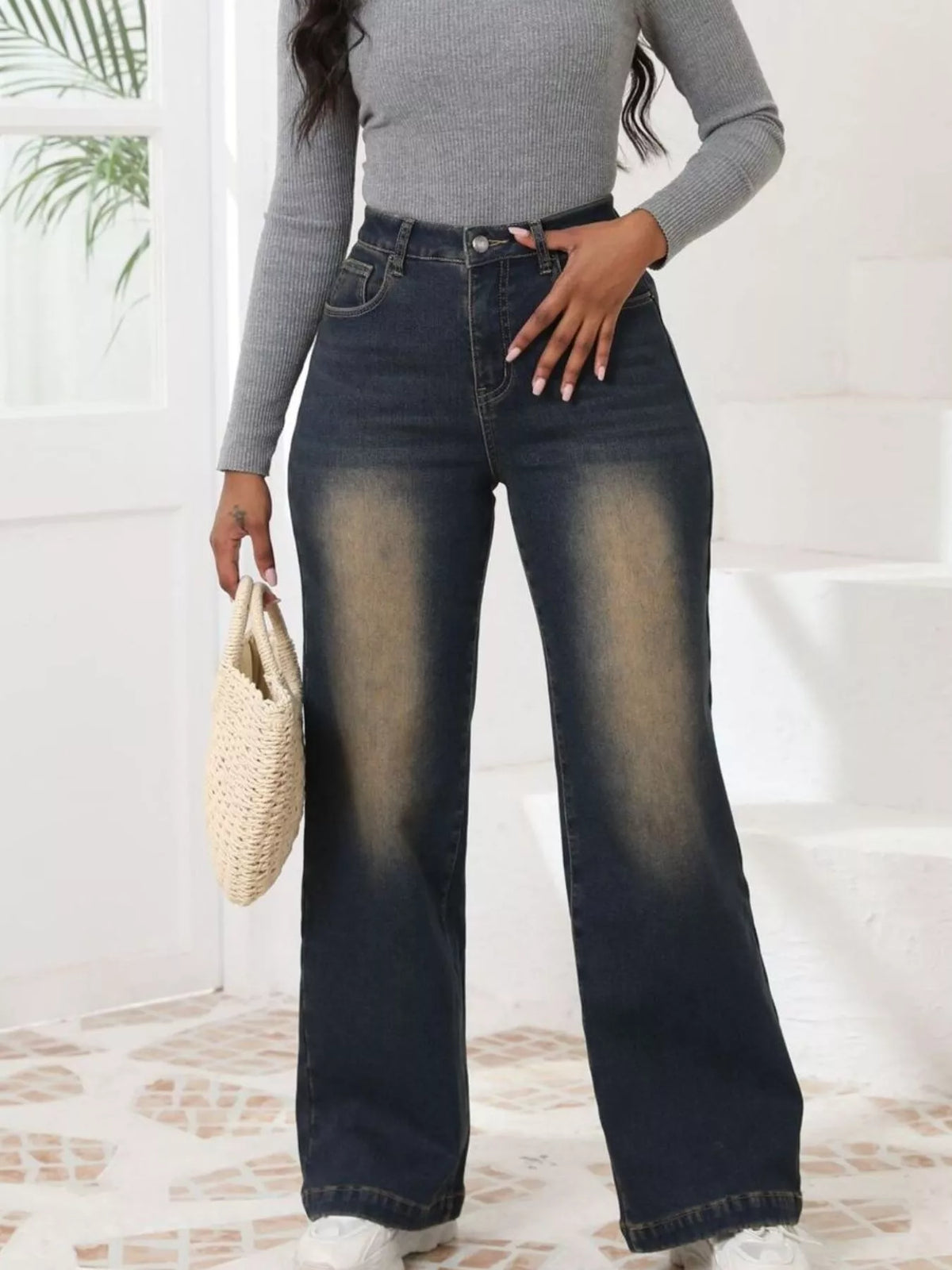Jeans med klassisk blå tvätt och hög midja – bild 4