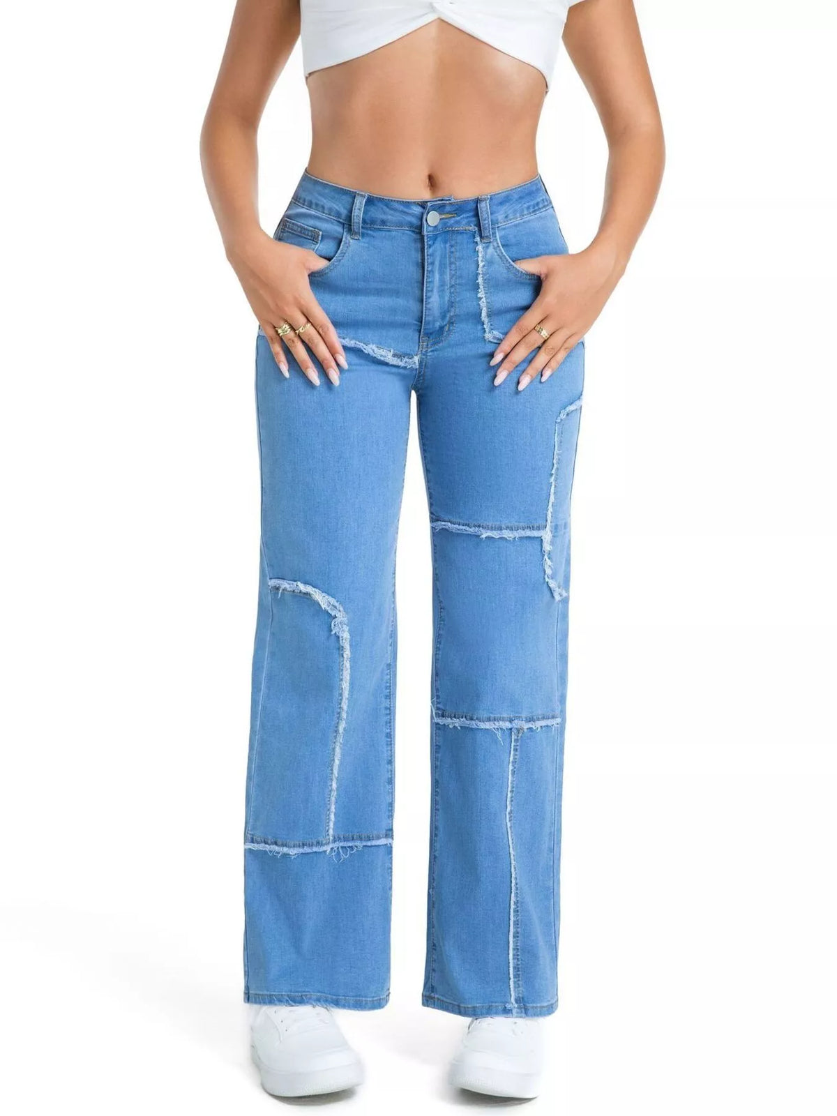 Raka jeans med fransad kant – bild 3
