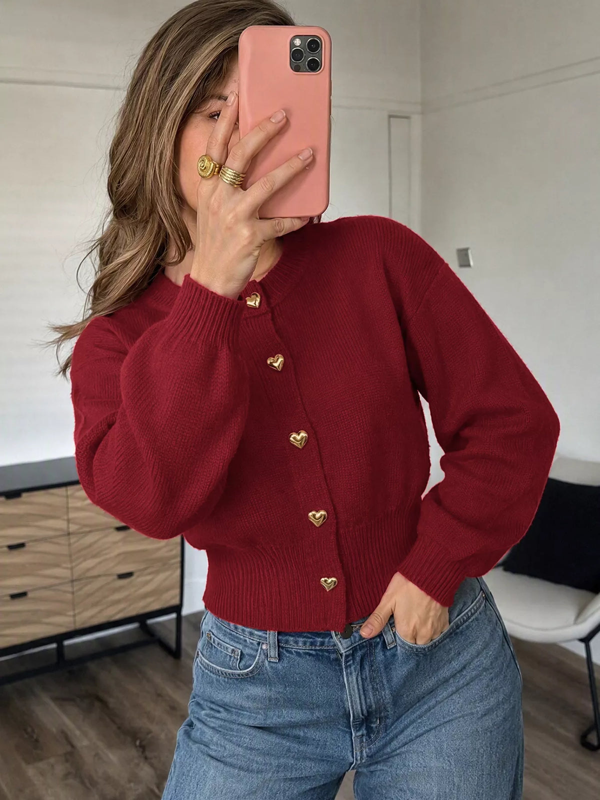 Cardigan med hjärtmotiv och knappstängning – bild 2