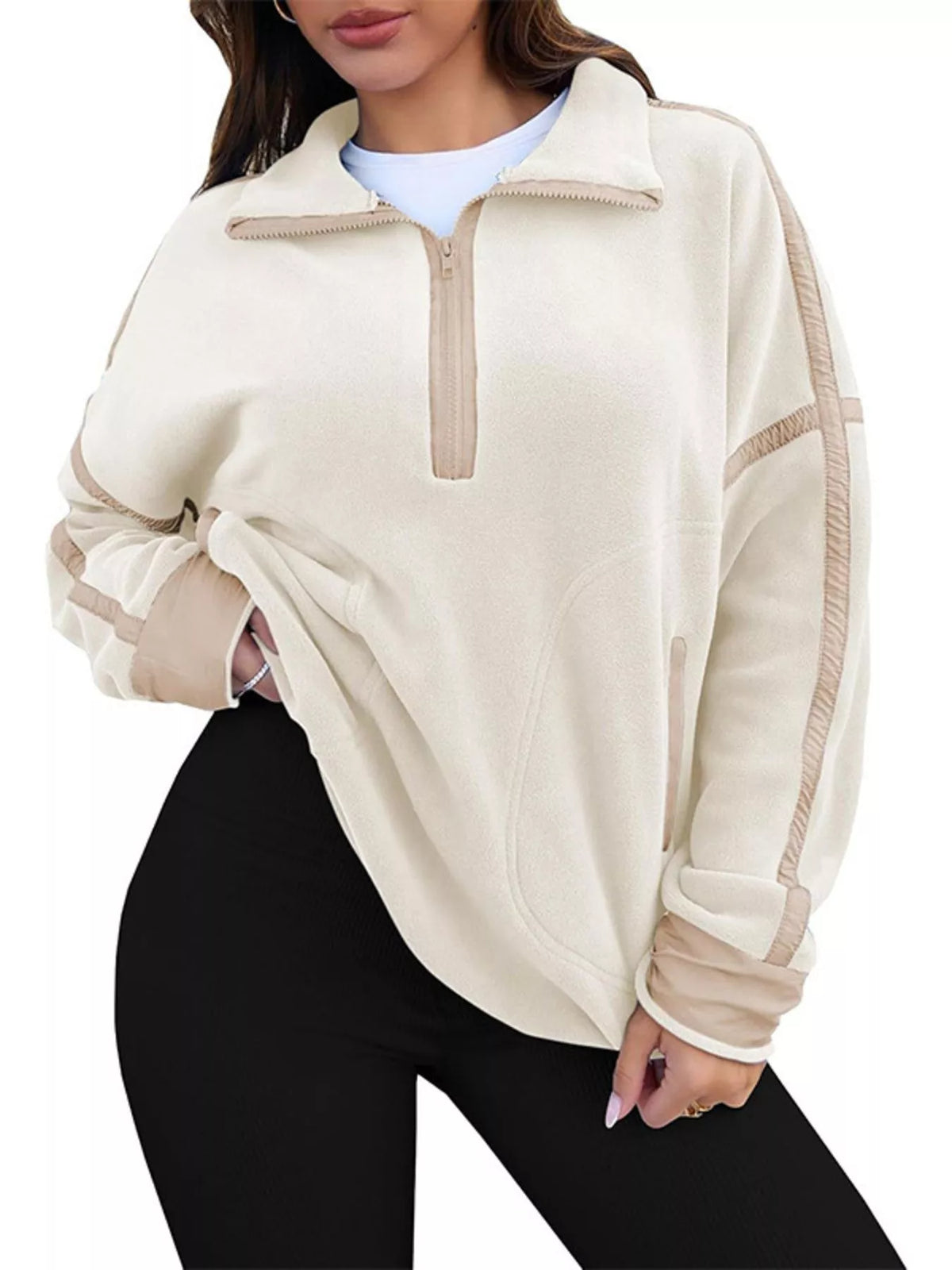 Sweatshirt med sänkt axel och halv dragkedja – bild 20