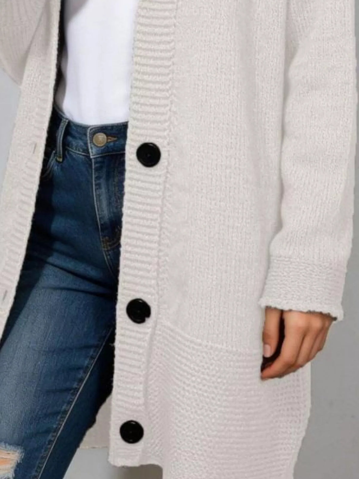 Ribbad cardigan med huva – bild 5