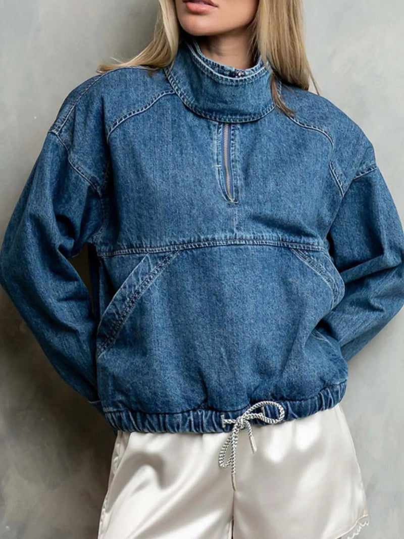Polotröja i denim med halv dragkedja