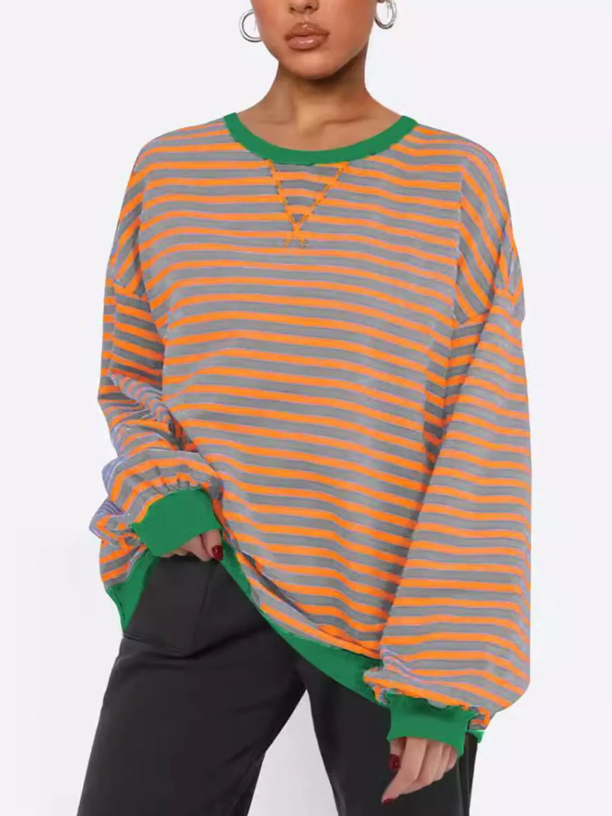 Randig ribbad sweatshirt med rund halsringning – bild 6