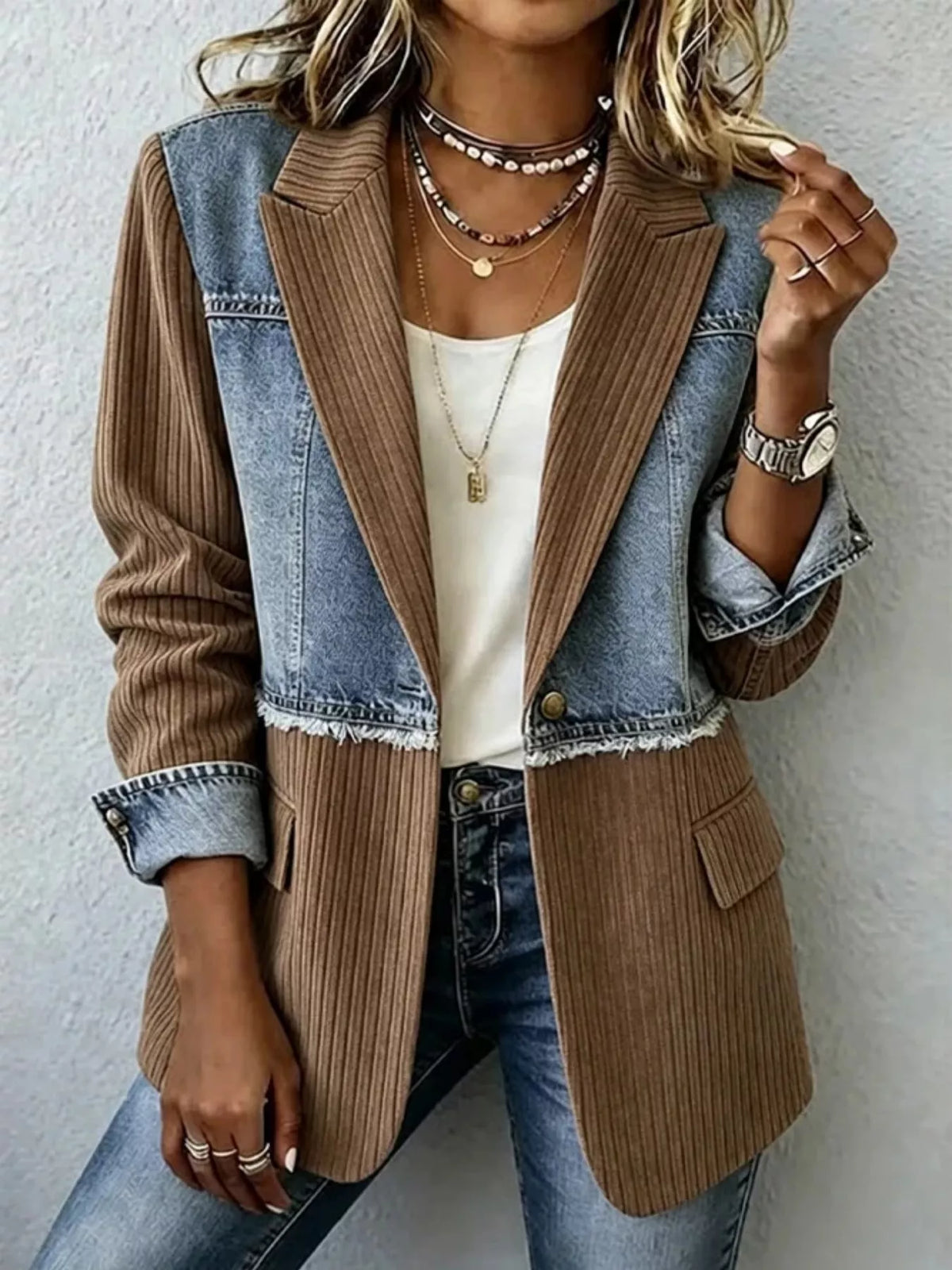 Ribbad blazer i patchwork – bild 5