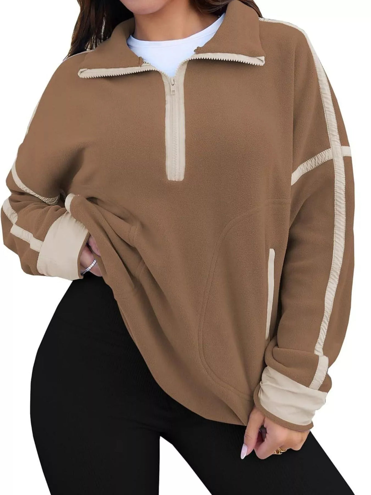 Sweatshirt med sänkt axel och halv dragkedja – bild 15