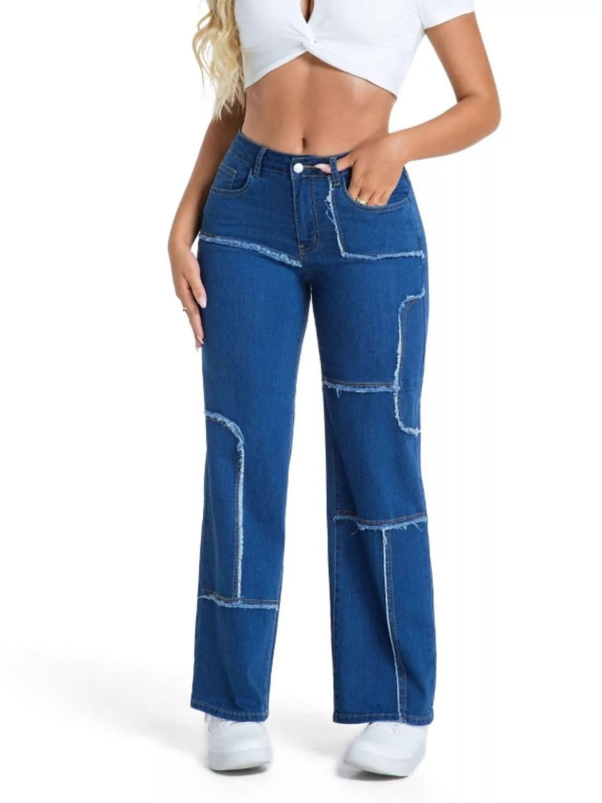 Raka jeans med fransad kant – bild 13
