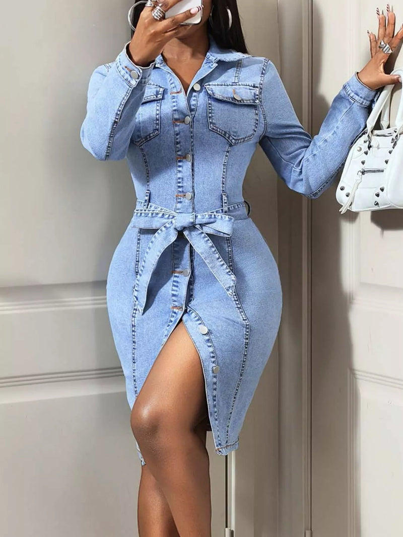 Jeansklänning i denim med knappstängning