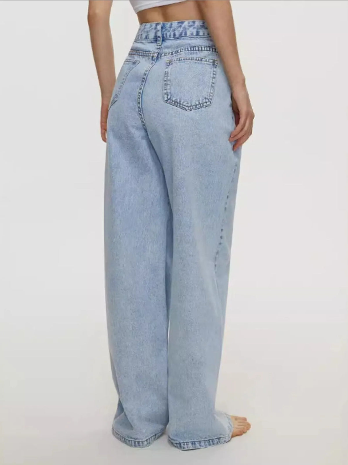 Blekt tvättade jeans med hög midja – bild 5