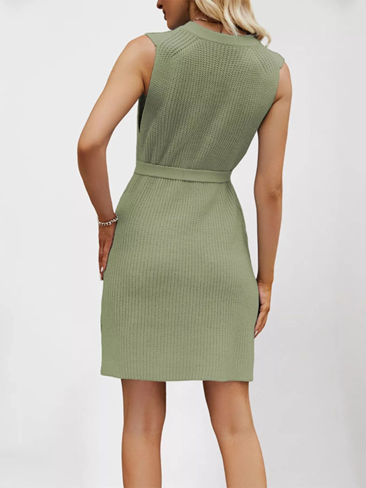 Våffelstickad miniklänning med rund halsringning – bild 4