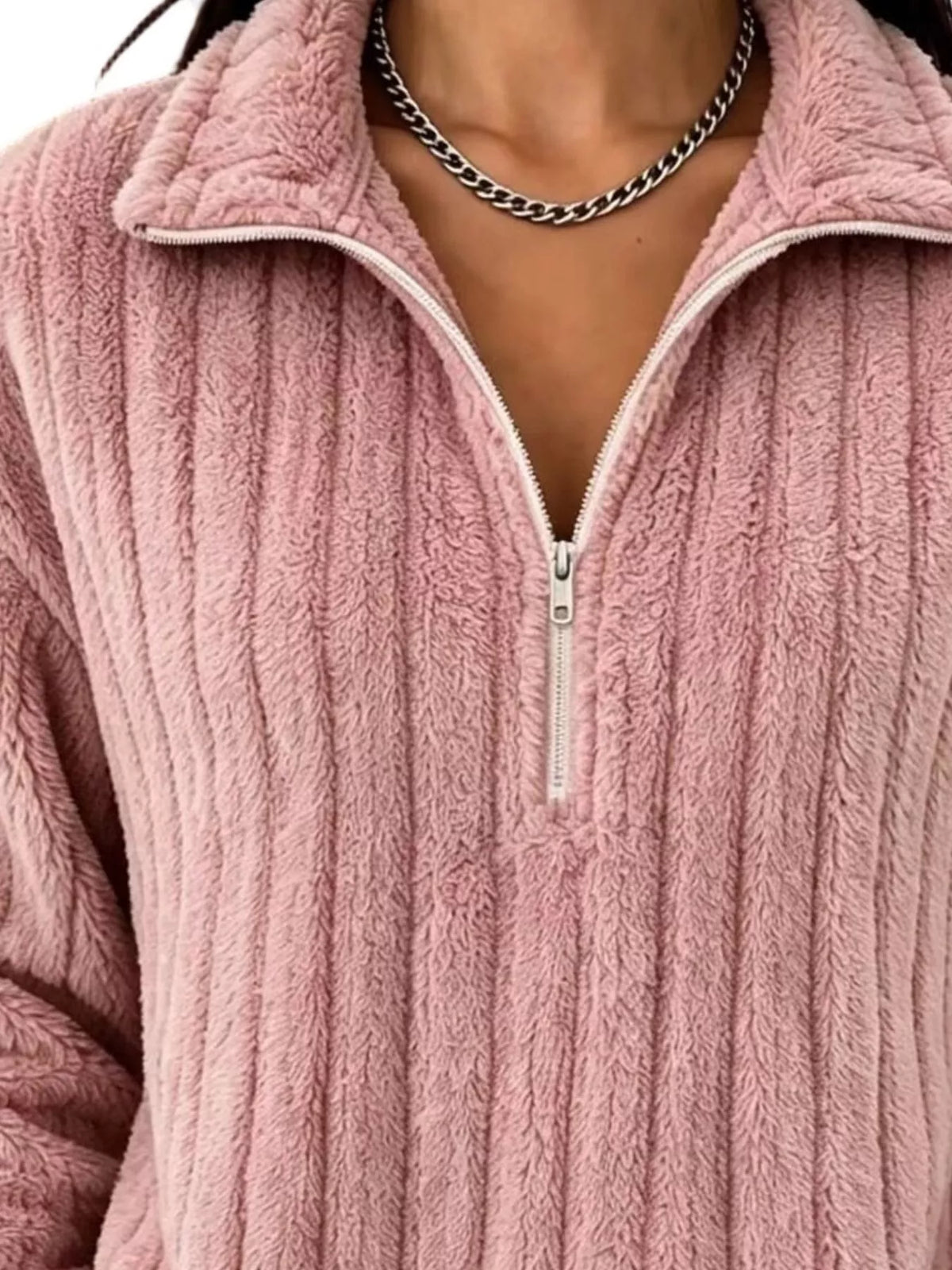 Sweatshirt med sänkt axel och kort dragkedja – bild 8