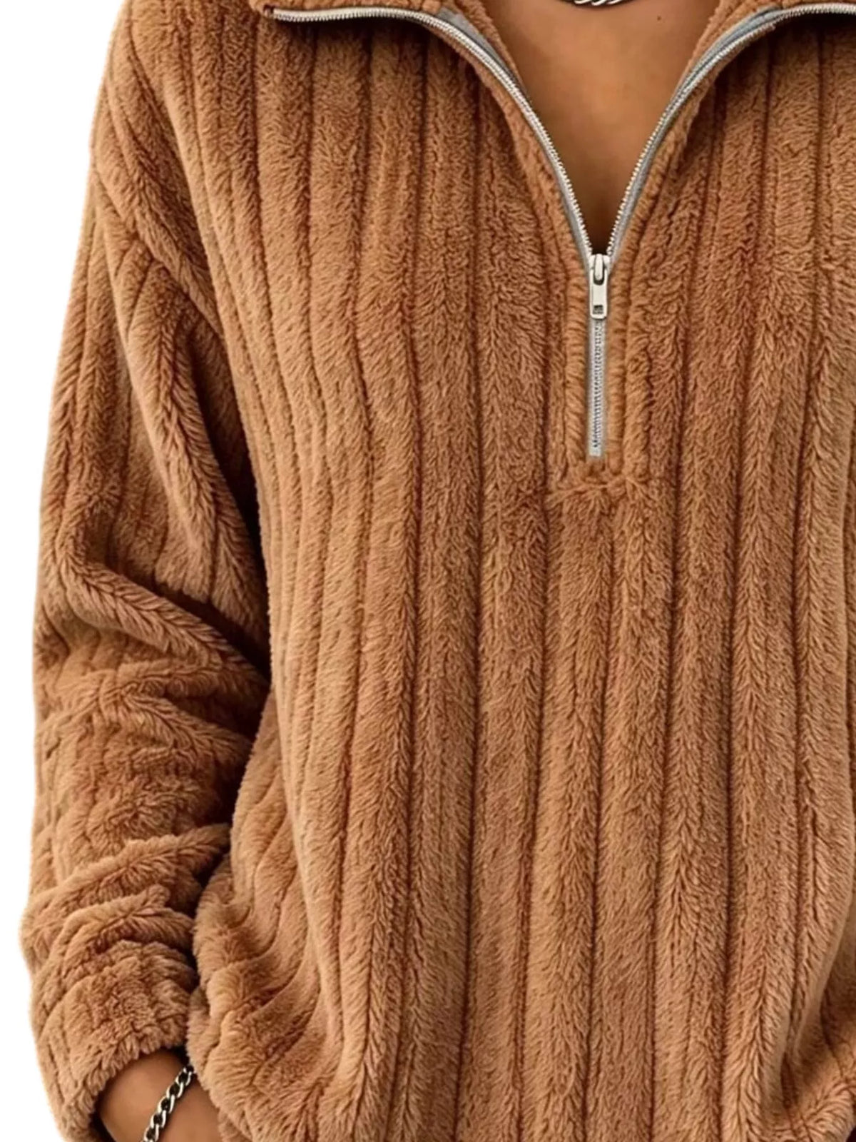 Sweatshirt med sänkt axel och kort dragkedja – bild 12