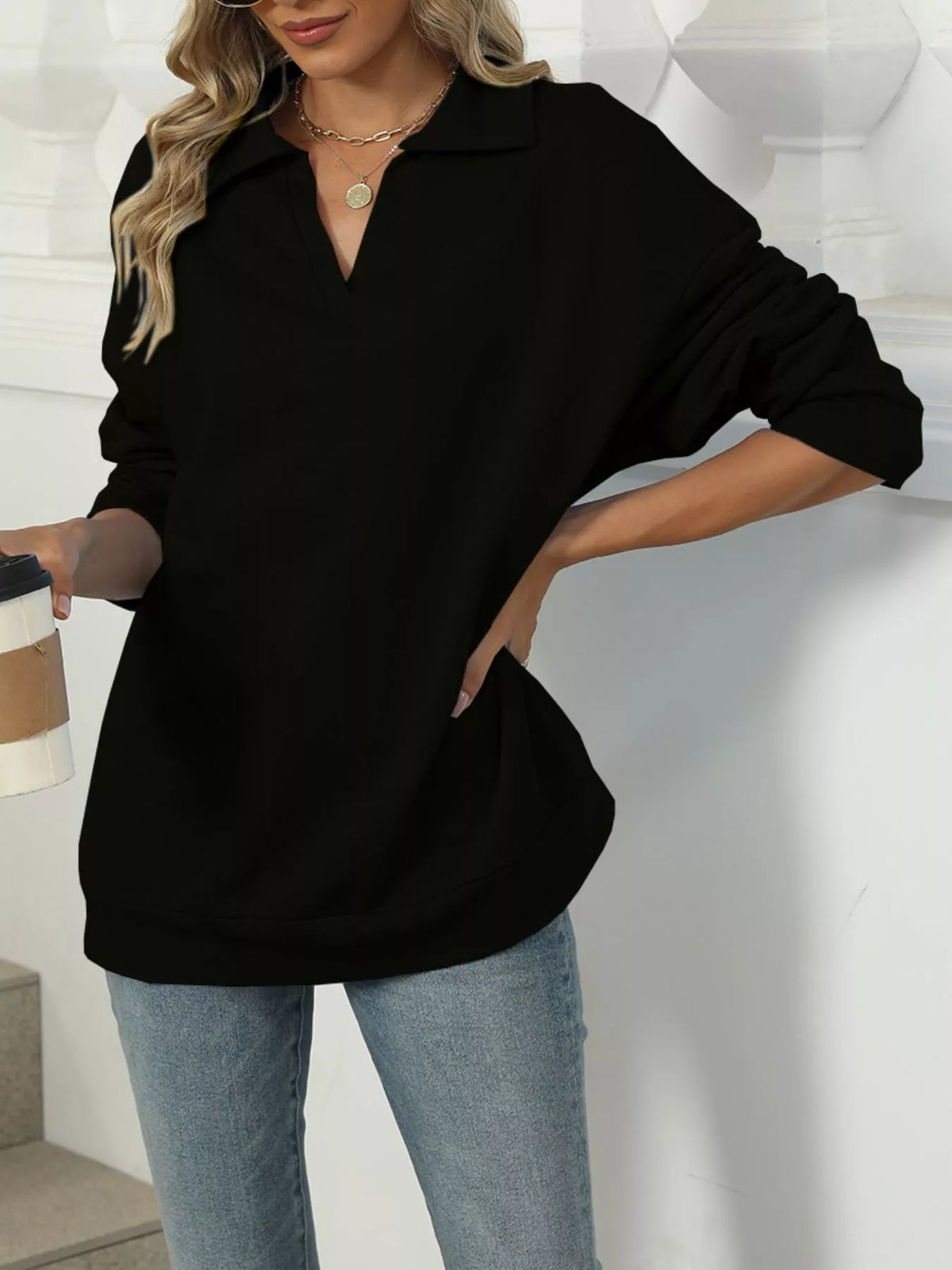 Oversize sweatshirt med johnny-krage – bild 19