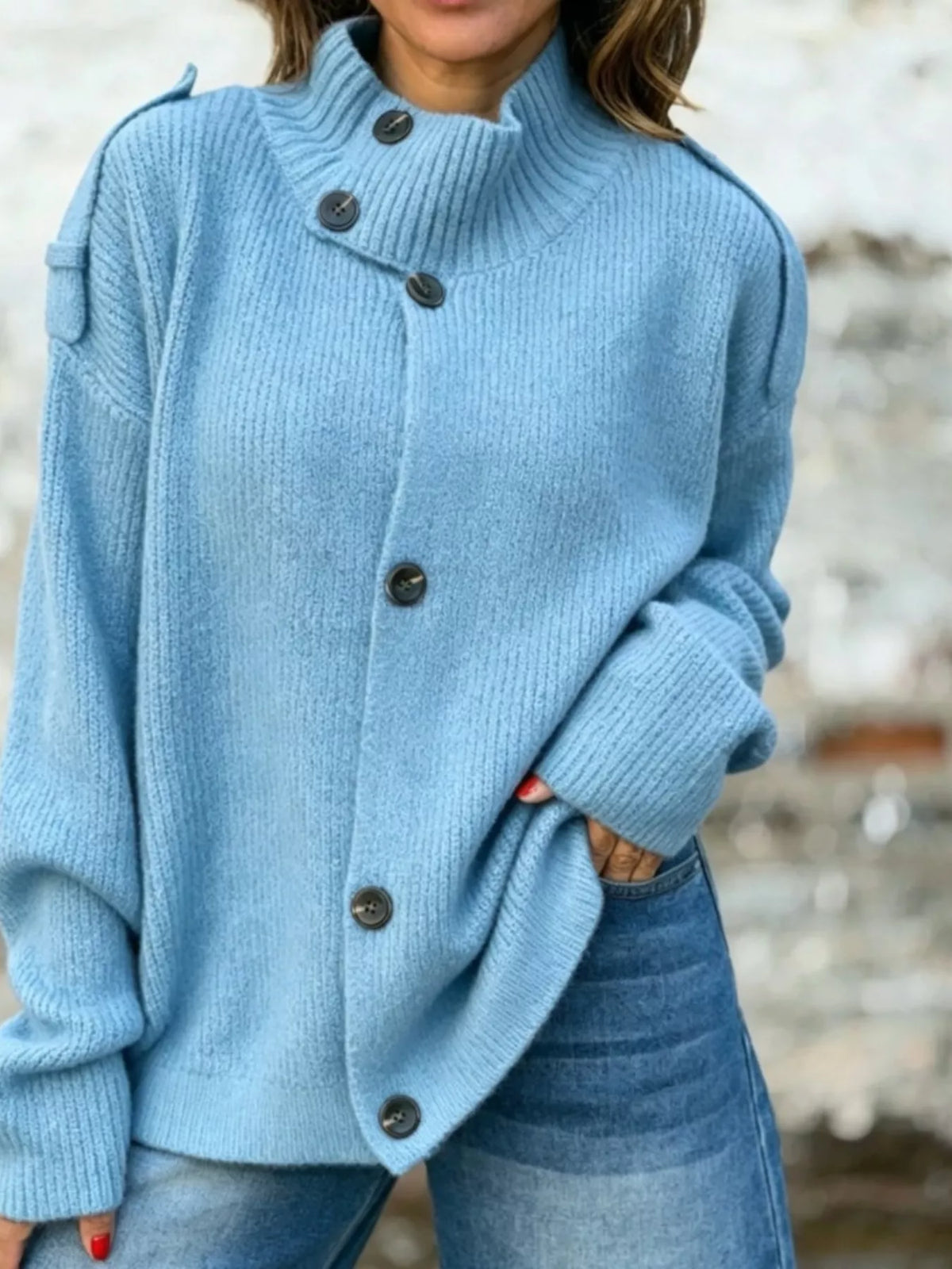 Ribbad cardigan med hög halsringning – bild 7