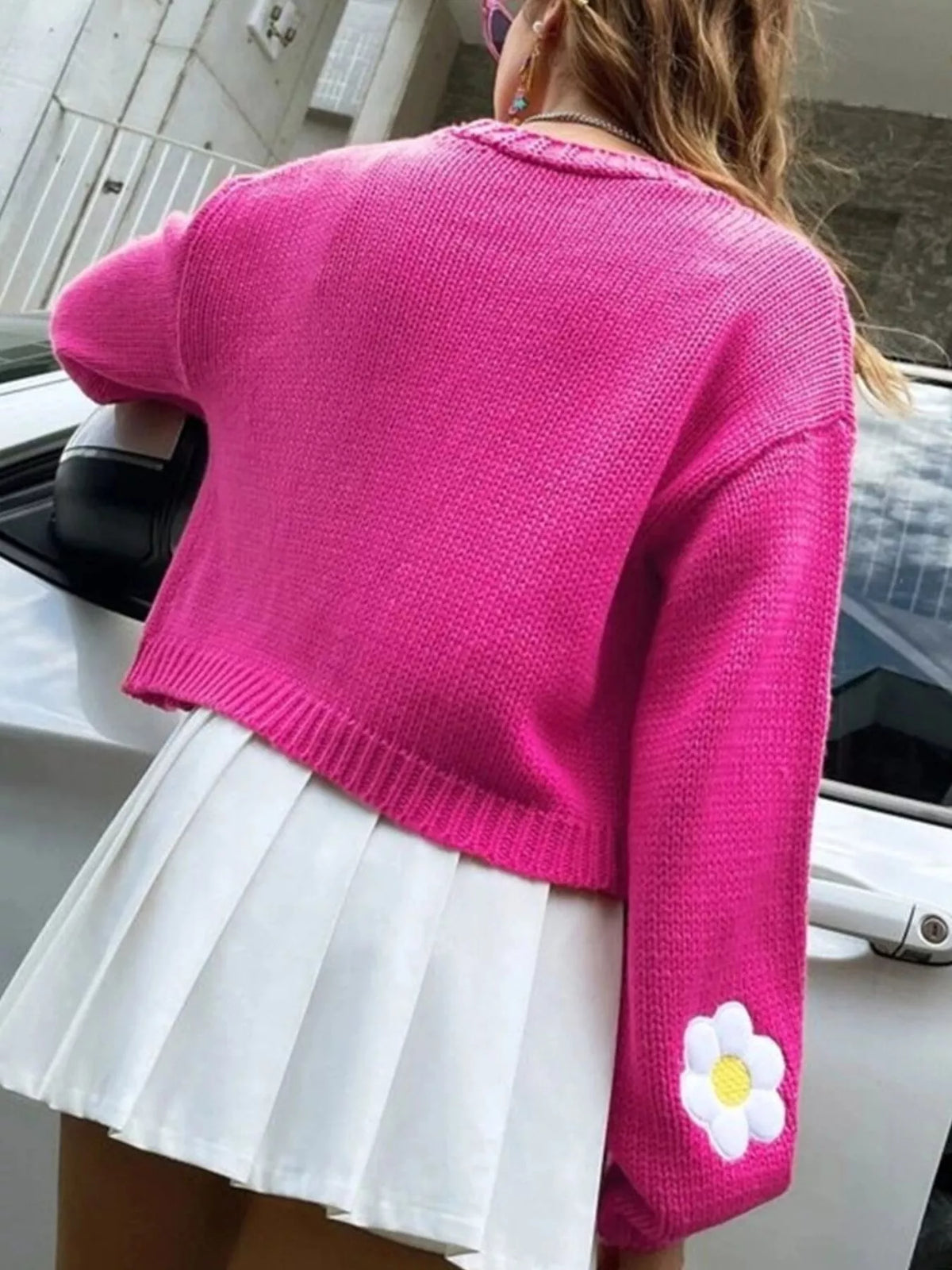 Blommig cardigan med öppen modell – bild 12