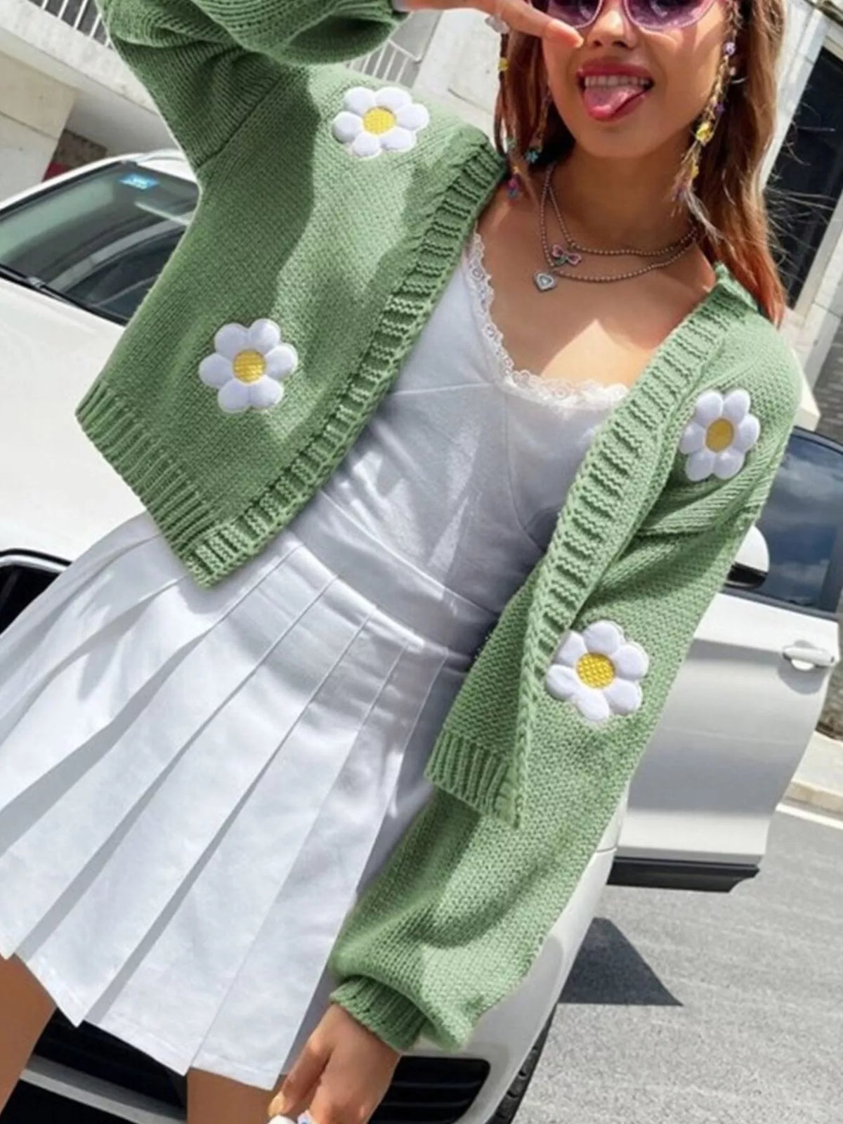 Blommig cardigan med öppen modell – bild 15