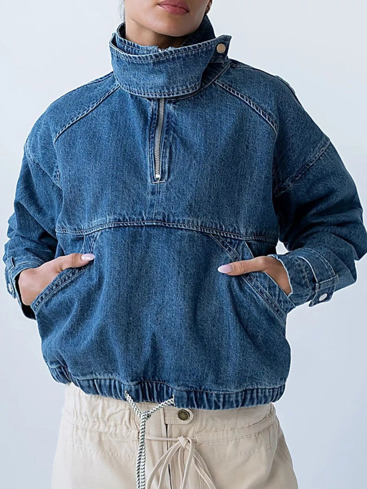 Polotröja i denim med halv dragkedja – bild 2