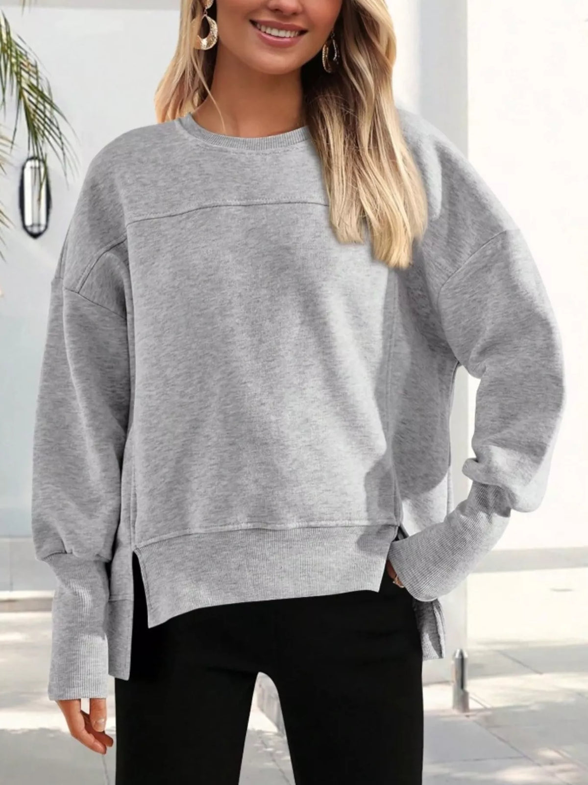Oversize sweatshirt med rund halsringning – bild 18
