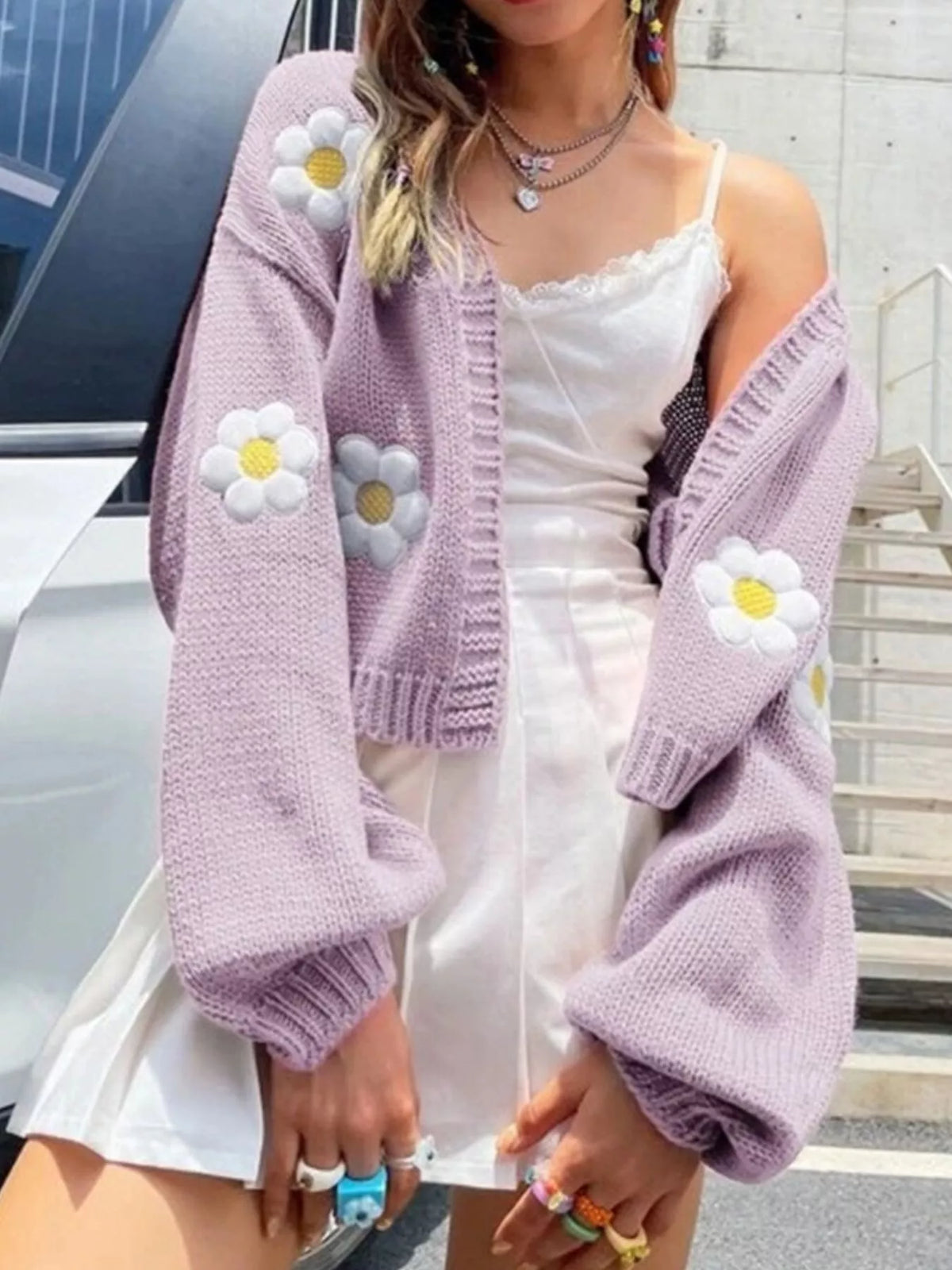 Blommig cardigan med öppen modell – bild 4