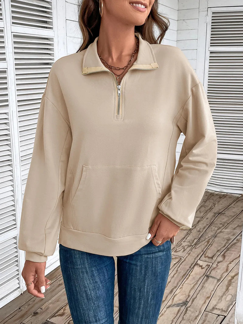 Sweatshirt med halv dragkedja och fickor