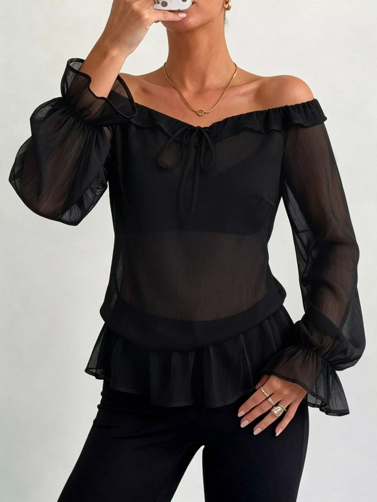 Blus i chiffong med peplum – bild 2