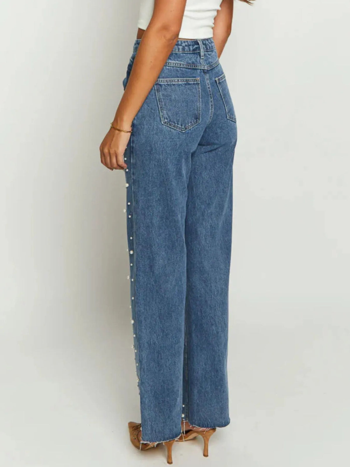Raka dekorerade jeans med hög midja – bild 3