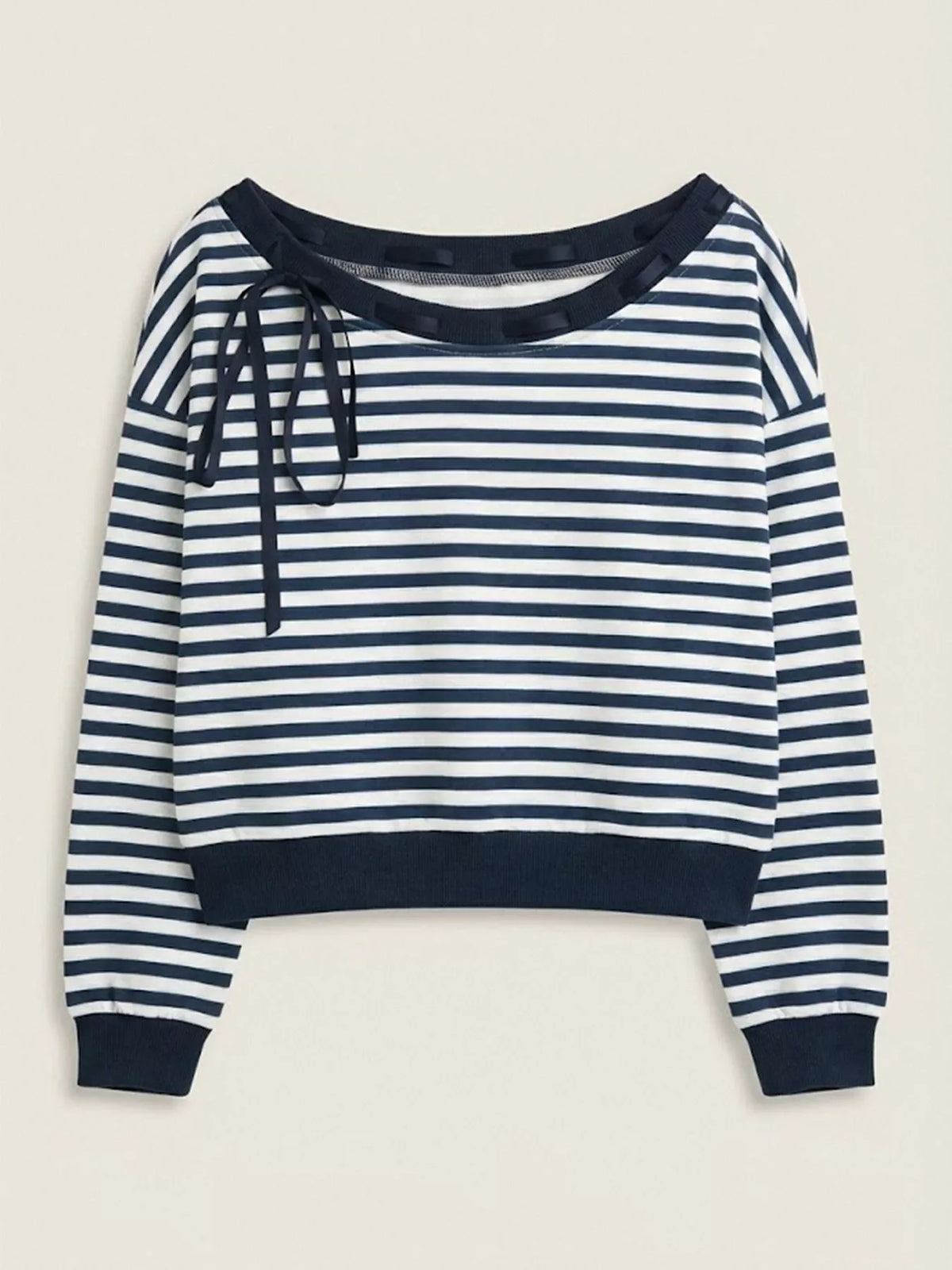 Randig ribbad sweatshirt med knytdetalj – bild 4