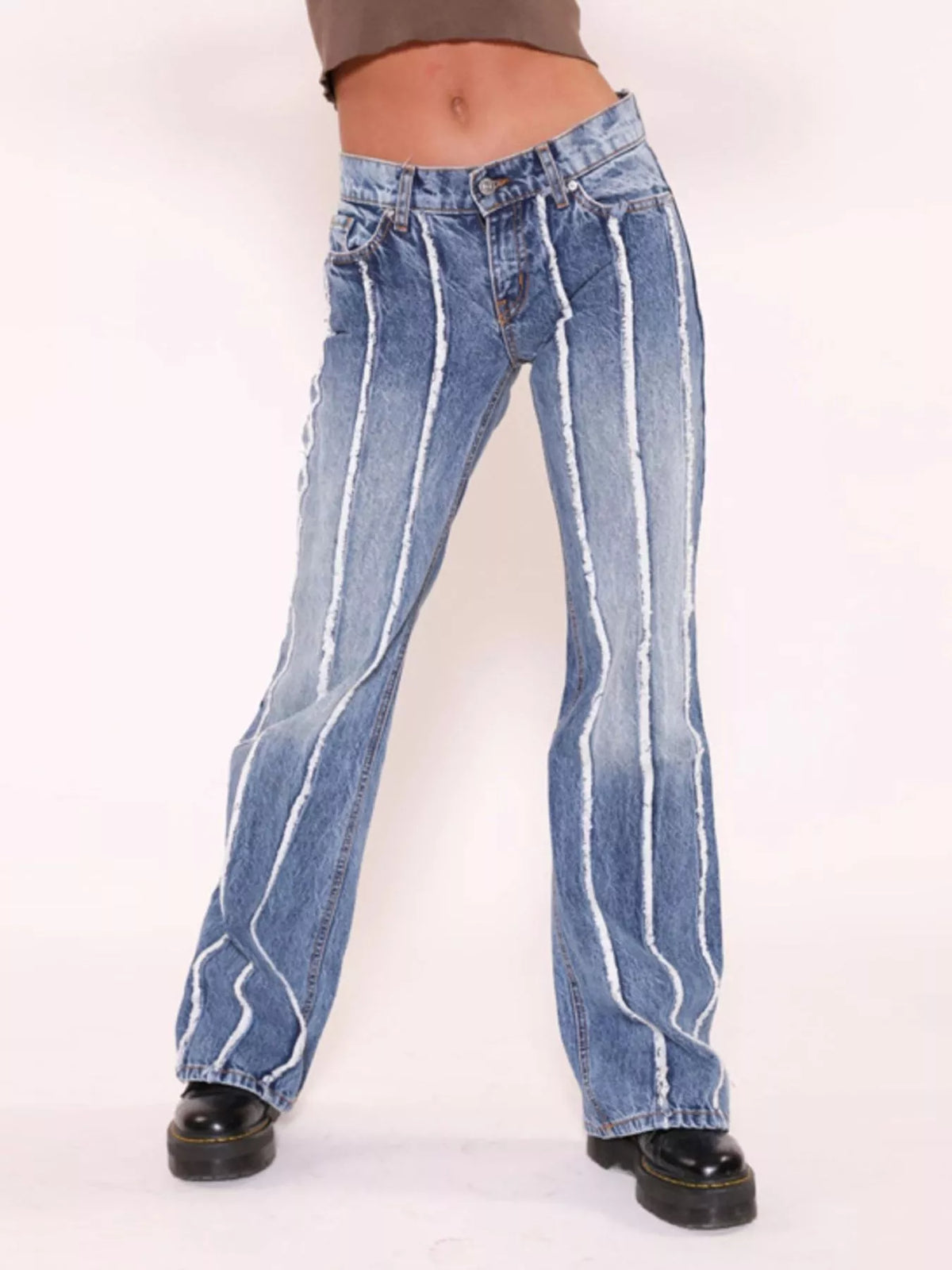 Randiga jeans med låg midja – bild 2