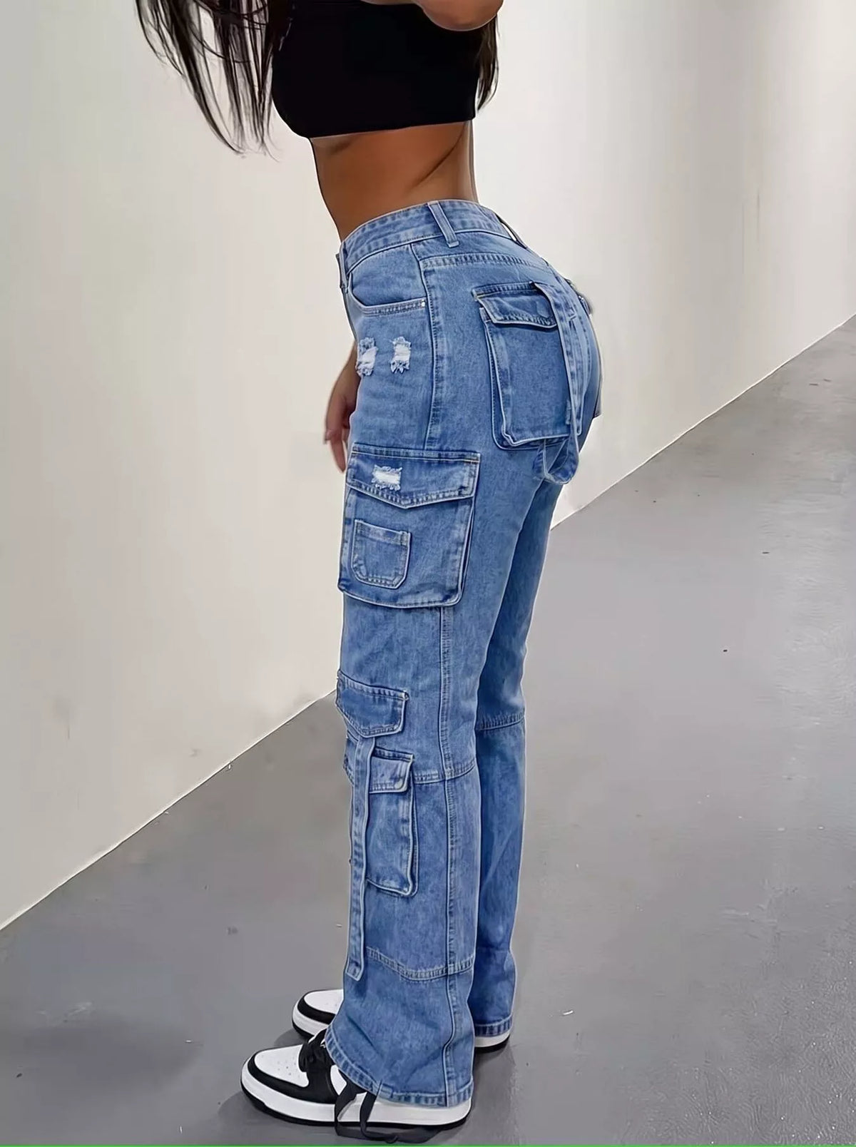 Jeans med hög midja och cargofickor – bild 2