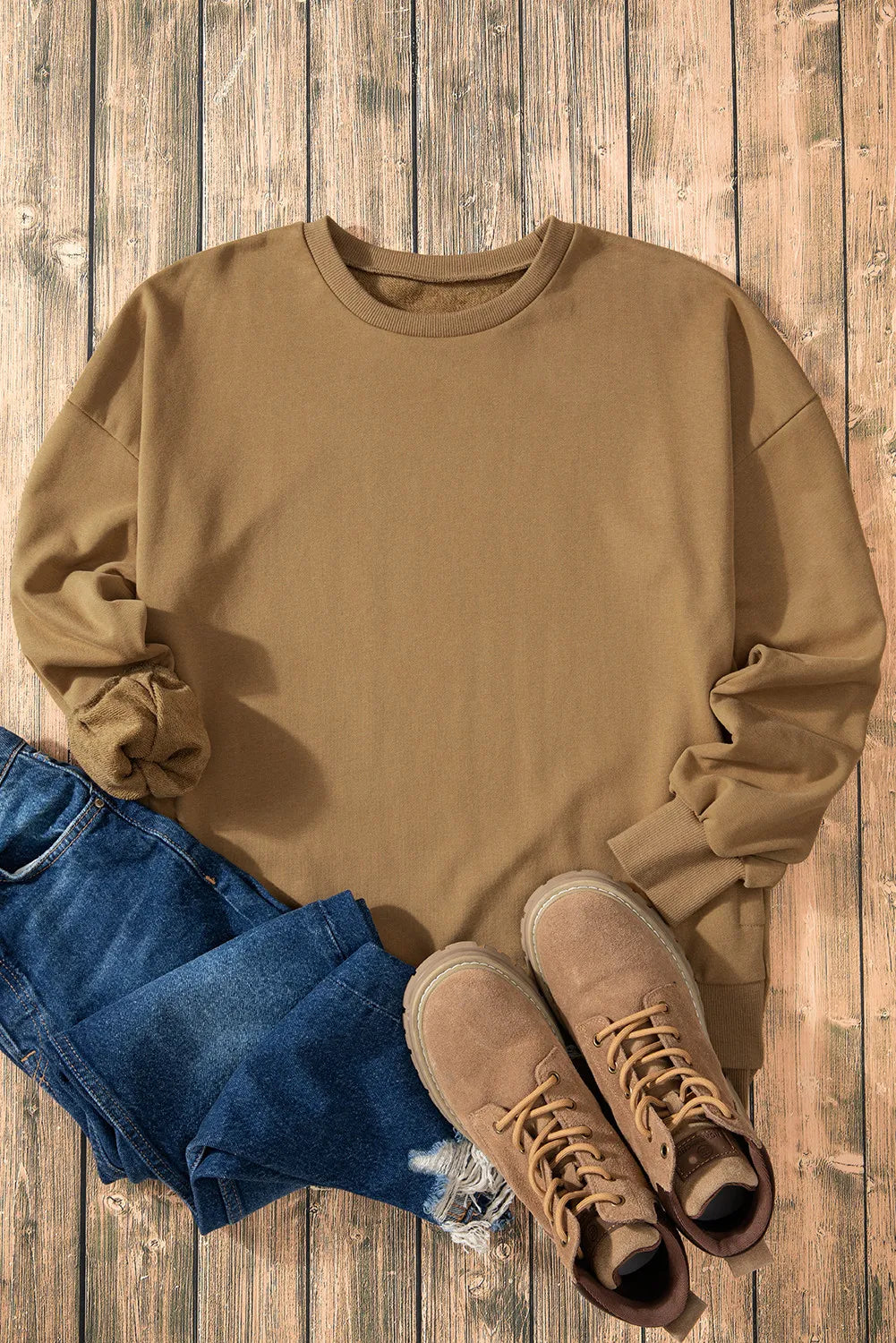 Långärmad sweatshirt med rund halsringning och asymmetrisk nederkant – bild 3