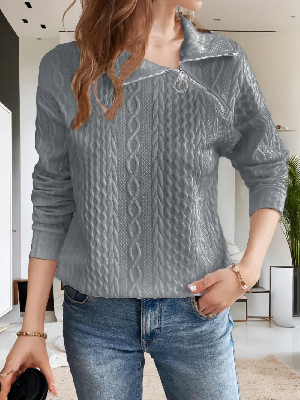 Långärmad sweatshirt med krage – bild 7