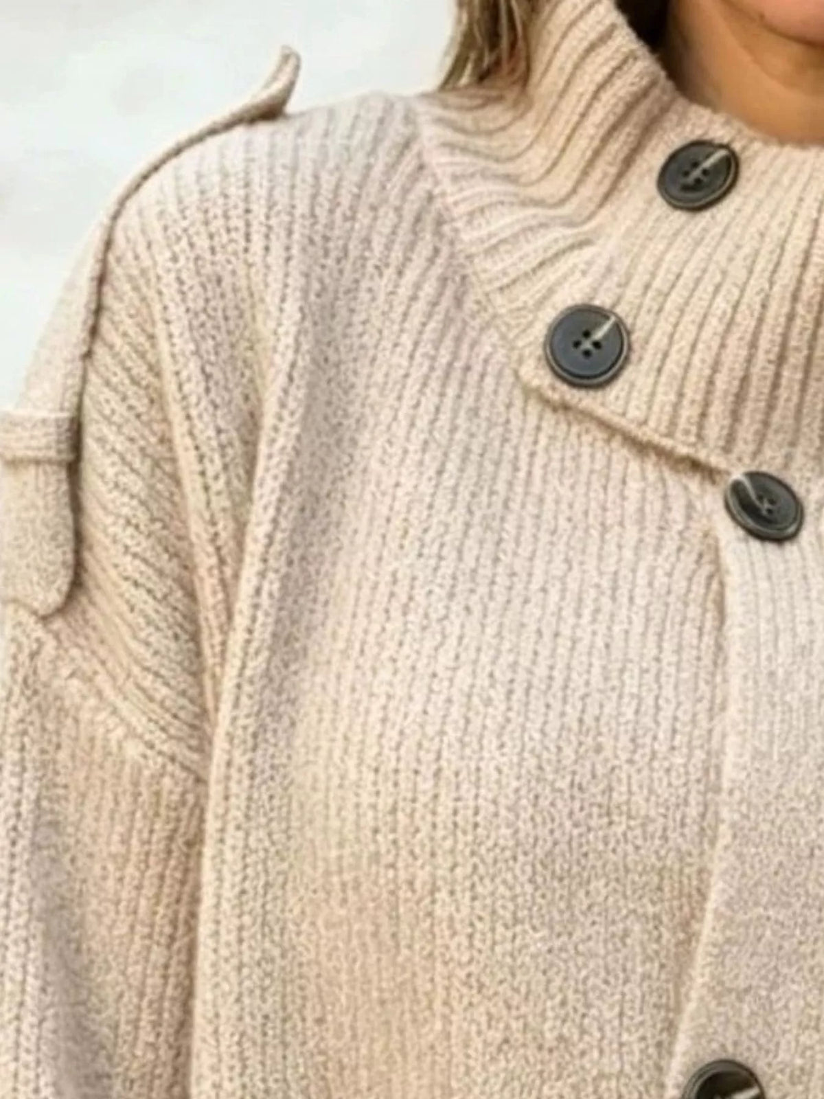 Ribbad cardigan med hög halsringning – bild 4